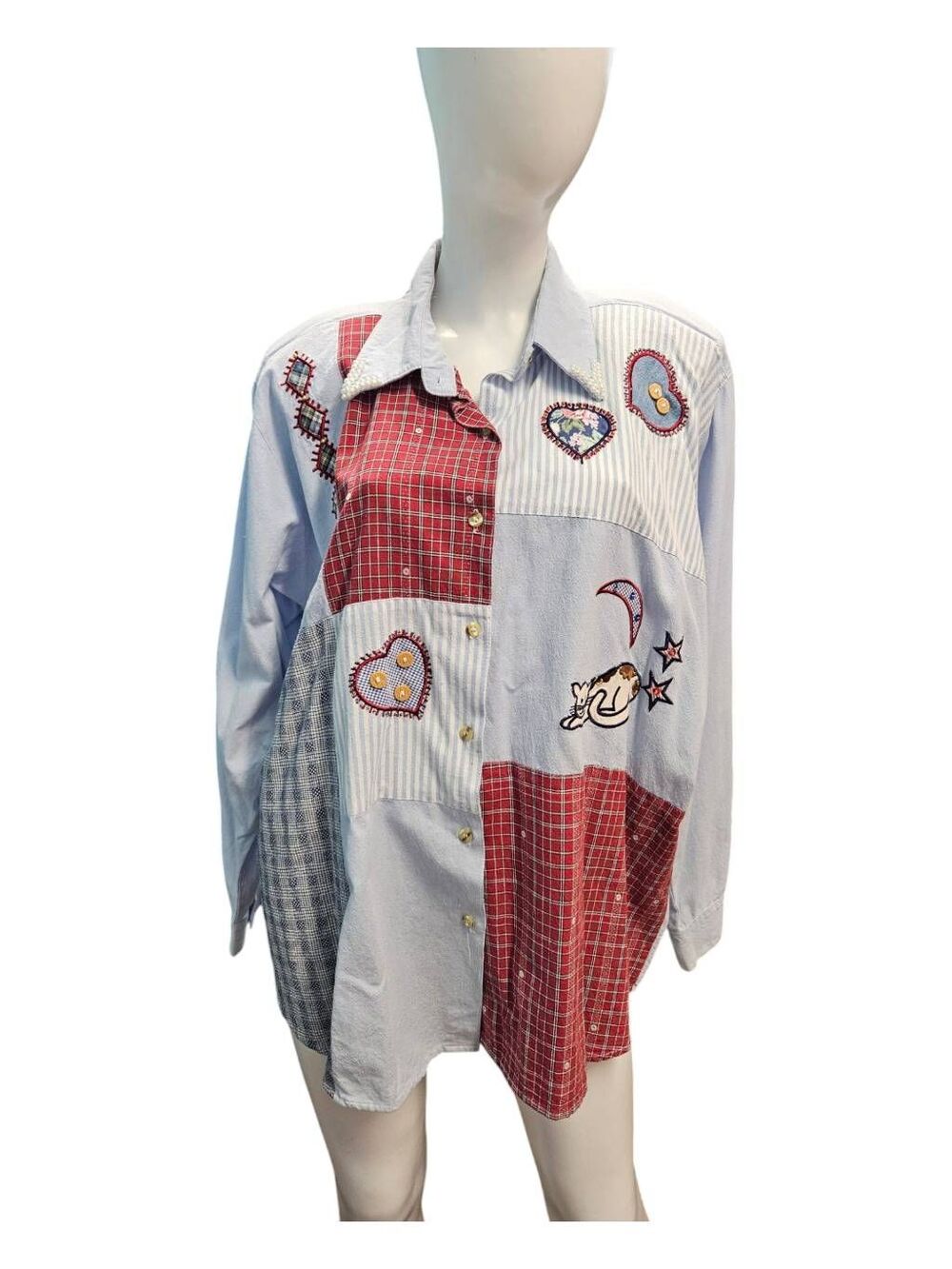 Jane Ashley Vintage 80's Cat Embroidered Button Down Shirt Womens Size 18